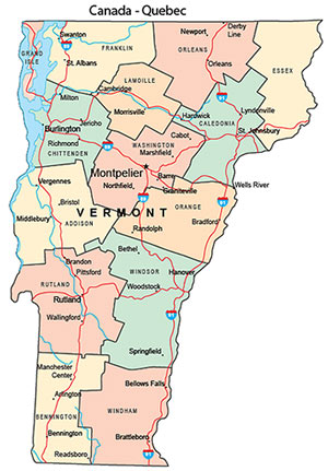 Map of Vermont Counties shows location of orchards