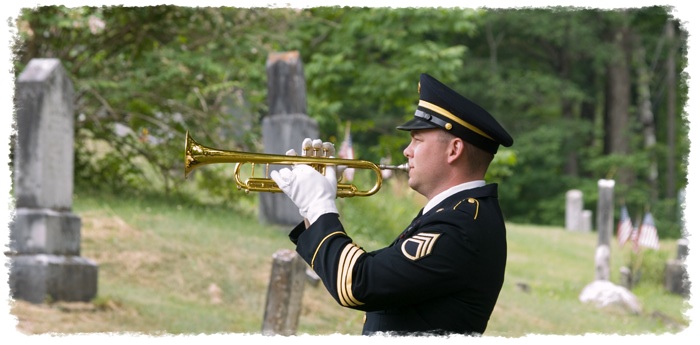 A Master Sergeant plays Taps at President Coolidge's Gravesite in Plymouth, Vermont