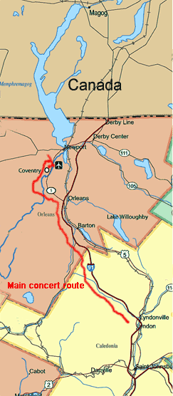 Map showing Phish concert location and route to site